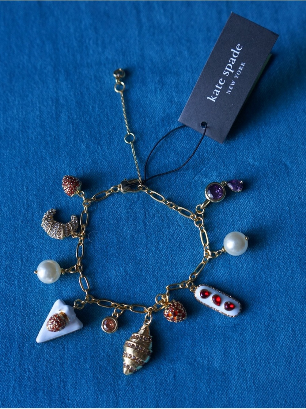 kate spade Gold Charm Bracelet with Pearl and Multi-Enamel Charms
